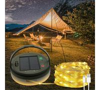 Solar Camping String Lights, 32.8 FT Fairy String Light, 4 in 1 Portable Waterproof Camp LED Lamp with 8 Lighting Modes, Hanging Rechargeable Tent Lantern for Outdoor Garden Patio Party Essentials