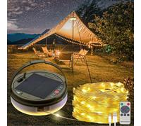 Solar Camping String Lights, 39.4 FT Fairy String Light, 4 in 1 Portable Waterproof Camp LED Lamp with 8 Lighting Modes, Hanging Rechargeable Tent Lantern for Outdoor Garden Patio Party Essentials