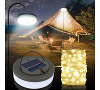 Solar Camping String Lights, 6 in 1 Upgraded Quick Storage 32.8FT Rechargeable Fairy Light Outdoor Tent, IP67 Waterproof Portable LED Balcony Lamp for Patio Awning Garden Party Wedding Decor Emergency