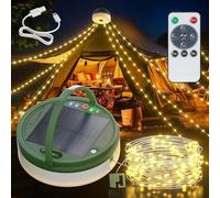 Solar Camping String Lights 72FT/22M 220LEDS, 2 in 1 Retractable Camping Fairy String Lights with 8 Light Modes and Remote Control, USB Rechargeable String Light for Garden Hiking Balcony Decorations