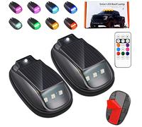 Solar Car Roof RGB Strobe Light with Remote Control Cab Signal Lam, No Drill Solar Cab Lights, 8 Colors LED Strobe Lights, Waterproof Solars LED Roof Lamp for Trucks Cars, SUVs, RVs (2 Pcs)