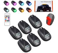 Solar Car Roof RGB Strobe Light with Remote Control Cab Signal Lam, No Drill Solar Cab Lights, 8 Colors LED Strobe Lights, Waterproof Solars LED Roof Lamp for Trucks Cars, SUVs, RVs (6 Pcs)