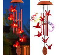 Solar Cardinal Wind Chimes Outdoor, Cardinal Bird Wind Chime Light with 4 Red Metal Tube, Music Wind Chimes Great as a Gift for Women Mom Grandma, Birthday Gifts Memorial Gifts Sympathy Gifts