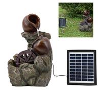 (SOLAR CARTWHEEL FOUNTAIN) GEEZY Solar LED Outdoor Garden Water Feature Cascading Fountain Statue Home Decoration