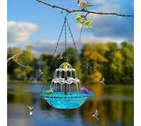 Solar Cascade Hanging Bird Bath Fountain, 2 Tier Outdoor Birdbath with Solar Powered Water Pump, Weatherproof & Easy Setup, Attracts Humming Birds, for Garden Patio Yard (E)