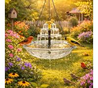 Solar Cascade Hanging Bird Bath Fountain, 2 Tier Outdoor Birdbath with Solar Powered Water Pump, Weatherproof & Easy Setup, Attracts Humming Birds, for Garden Patio Yard (D)