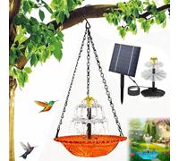 Solar Cascade Hanging Bird Bath Fountain, 2 Tier Outdoor Birdbath with Solar Powered Water Pump, Weatherproof & Easy Setup, Attracts Humming Birds, for Garden Patio Yard (C)