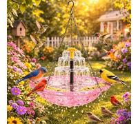 Solar Cascade Hanging Bird Bath Fountain, 2 Tier Outdoor Birdbath with Solar Powered Water Pump, Weatherproof & Easy Setup, Attracts Humming Birds, for Garden Patio Yard (A)