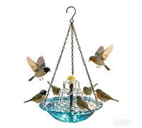 Solar Cascade Hanging Bird Bath Fountain, 2026 New Outdoor Hanging Bird Bath with Solar Fountain, Large Humming Birds Baths Fountains, with Solars Pump & Glass Bowl, for Gardens, Yard (1pc-Blue)