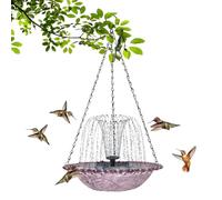 Solar Cascade Hanging Bird Bath Fountain, Hanging Bird Bath With Solar Fountain, Large Humming Birds Bath Fountain, with Solars Pump & Glass Bowl, No Wiring or Power Required
