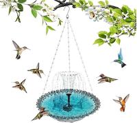 Solar Cascade Hanging Bird Bath Fountain - Metal Solar Powered Birdbath with Water Pump for Outdoor Garden, Weatherproof Hanging Water Feature to Attract Wild Birds & Hummingbirds (Single - Black)