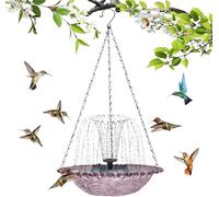 Solar Cascade Hanging Bird Bath Fountain - Metal Solar Powered Birdbath with Water Pump for Outdoor Garden, Weatherproof Hanging Water Feature to Attract Wild Birds & Hummingbirds (Single - Purple)