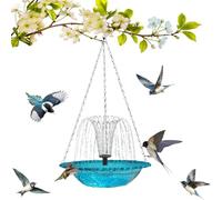 Solar Cascade Hanging Bird Bath Fountain - Metal Solar Powered Birdbath with Water Pump for Outdoor Garden, Weatherproof Hanging Water Feature to Attract Wild Birds & Hummingbirds (Single - Blue)