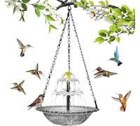 Solar Cascade Hanging Bird Bath Fountain - Metal Solar Powered Birdbath with Water Pump for Outdoor Garden, Weatherproof Hanging Water Feature to Attract Wild Birds & Hummingbirds (Double - Black)