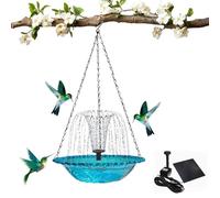 Solar Cascade Hanging Bird Bath Fountain, Outdoor Hanging Bird Bath Fountain with Solar Pump & Bowl, Attracting Wild Birds, Outdoors Decor for Garden, Patio, Lawn Decor (Single Blue)