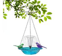 Solar Cascade Hanging Bird Bath Fountain,Outdoor Hanging Bird Bath with Solar Fountain,9.3x18.1 In Round Bird Feeder Multifunctional Wild Bird Feeder for Balcony Garden Yard (Blue)