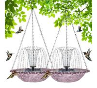 Solar Cascade Hanging Bird Bath Fountain, Outdoor Hanging Bird Bath with Solar Fountain, Large Humming Birds Baths Fountains, Weatherproof with Water Pump and Glass Bowl, For Backyard (Purple-a-2pcs)