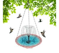 Solar Cascade Hanging Bird Bath Fountain, Outdoor Hanging Bird Bath with Solar Fountain, Large Humming Birds Baths Fountains, Weatherproof with Water Pump and Glass Bowl, For Backyard (Pink-a)