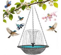 Solar Cascade Hanging Bird Bath Fountain Outdoor Hanging Bird Bath with Solar Fountain Large Humming Birds Baths Fountains with Solars Pump & Glass Bowl for Outdoor Gardens (Grey)