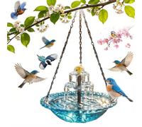 Solar Cascade Hanging Bird Bath Fountain, Solar Powered Birdbath Water Fountain Pumps Dispenser Outdoors Decor, Weatherproof Hanging Water Feature to Attract Wild Birds & Hummingbird