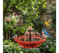Solar Cascade Hanging Bird Bath Fountain, Solar Powered Birdbath with 3-Tier Water Pump, Decorative Glass Red Bowl Bird Baths for Outdoor Garden Yard Patio, Attracts Hummingbirds & Wild Birds
