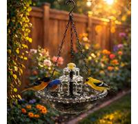Solar Cascade Hanging Bird Bath Fountain - Solar Powered Birdbath With Water Pump | Outdoor Water Feature For Garden, Attracts Wild Birds, Hummingbirds, With Glass Basin