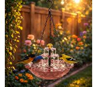 Solar Cascade Hanging Bird Bath Fountain - Solar Powered Birdbath With Water Pump | Outdoor Water Feature For Garden, Attracts Wild Birds, Hummingbirds, With Glass Basin