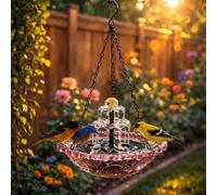 Solar Cascade Hanging Bird Bath Fountain - Solar Powered Birdbath With Water Pump | Outdoor Water Feature For Garden, Attracts Wild Birds, Hummingbirds, With Glass Basin