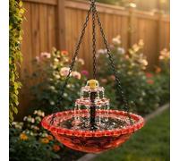 Solar Cascade Hanging Bird Bath Fountain with Glass Bowl and Metal Chains, Large Outdoor Hummingbird Water Feature for Garden Decor, Automatic Solar Powered Pump for Yard and Patio Sanctuary