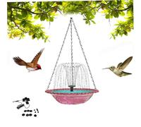 Solar Cascade Hanging Bird Bath Fountain with Glass Bowl and Metal Chains, Large Outdoor Hummingbird Water Feature for Garden Decor, Automatic Solar Powered Pump for Yard and Patio Sanctuary