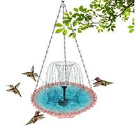 Solar Cascade Hanging Bird Fountain, Stained Glass Outdoor Bird Bath with Solar Powered Water Pump, Decorative Hanging Water Feature for Garden, Patio (Pink)