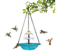 Solar Cascade Hanging Bird Fountain,Stained Glass Outdoor Bird Bath with Solar Powered Water Pump,Hanging Humming Birdbath with Solar Pump, Decorative Hanging Water Feature for Garden, Patio (Blue-B)