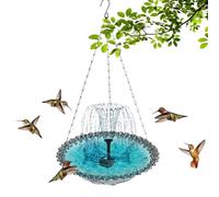 Solar Cascading Bird Bath for Garden, Hanging Glass Water Feature with Solar Powered Pump, Weatherproof Blue Bird Drinker & Feeder, Decorative Garden Ornaments Outdoor for Wild Birds, Patio (A)