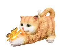 Solar Cat Garden Ornament with 5 LED Lights - Waterproof Outdoor Solar Statue, Kitten & Butterfly Decor for Garden Yard Patio, Gift for Mum Grandma Gardener