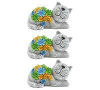 Solar Cat Garden Ornament with Lights - Pack of 3 - 22cm/8.6 inch Outdoor Cat Statue with Succulent Plant & LED Lights, Decorative Figurine for Patio, Balcony, Yard, Lawn - Unique Housewarming Gift