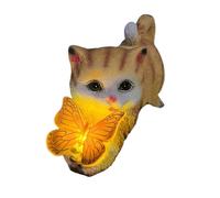 Solar Cat Garden Statue Cat Butterfly Sculpture Outside Solar Lights Art Resin Craft for Home Patio Balcony Yard Lawn Outdoor Ornament Decorations