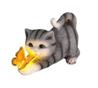 Solar Cat Garden Statue Cat Butterfly Sculpture Outside Solar Lights Art Resin Craft for Home Patio Balcony Yard Lawn Outdoor Ornament Decorations