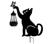 Solar Cat Garden Statue, Cat Solar Light Black Solar Cat Garden Statue with LED Warm Light 8 Hours Lighting Cute Butterfly & Cat Garden Statue Decor with Ground Plug for Lawn, Backyard, Cat Statue