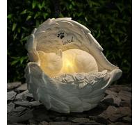 Solar Cat Memorial Stone LED Cat Angel Wings Memorial Light Garden Ornament Weather Resistant Polyresin Statue of Cat with Angel Wings Rememberence Tombstone Decration