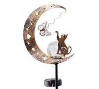Solar Cat Moon Garden Light, Auto On/Off Outdoor Decorative Stake Lamp for Pathway Flower Bed Patio, Iron Metal Silhouette
