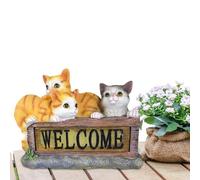 Solar Cat Statue | Welcome Sign, Cats Statue with Solar | Weather-resistant Cat Sculpture, Garden Solar Ornaments for Landscape Light Pathway Decoration