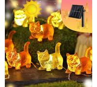 Solar Cat String Lights - Christmas Thanksgiving Holiday Decor - Waterproof Kitty Fairy Lights for Garden, Patio Summer Parties - Solar Powered Cat Décor for Festive 40LED 14ft Fence Window Pond