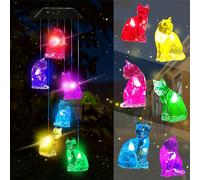 (Solar cat wind chimes) Solar-Powered Cat Wind Chimes With Color-Changing Led Lights - Perfect Gift
