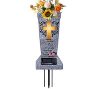 Solar Cemetery Grave Vase With LED, Cemetery Vase With Solar Light Memorial Grave Decorations With Spikes For Outdoor Graveyard Yard Gravesite, 13x13.5x33cm