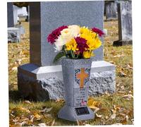 Solar Cemetery Grave Vase with Light Up Cross & Lament Resin Cemetery Vases with Spikes Carved Weather Resistant Grave Vase for Fake/Fresh Flowers, Flower Not Included, Flower Pots, Solar Ceme
