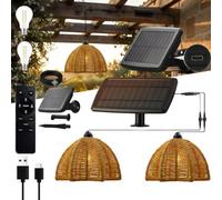 Solar Chandelier Rattan Boho, Solar Chandelier Outdoor Gazebo Hanging Light Outdoor Rattan with Dimmable Timing Remote Control for Garden (2 Lights)
