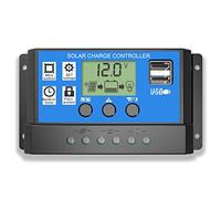 Solar Charge Controller, Topcloud 10A Solar Panel Controller 12V/24V PWM Auto Parameter Adjustable LCD Display Solar Panel Battery Regulator with Dual USB Port