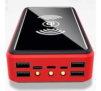 Solar Charger 100000Mah Wireless Solar Power Bank Camping External Battery Pack with Solar Panel, Portable Charger, Fast Charging 5V/2.1A Input/Output, LED Flashlights, LED Indicator,Red