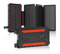 Solar Charger 20000mAh Solar Power Bank with Dual 3A Outputs Fast Charging Portable Charger, 4 Solar Panels External Battery Pack Waterproof and Flashlights for Phone,Tablet,Outdoor,Camping (Red)