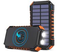 Solar Charger 26800mAh, Hiluckey Wireless Portable Charger Power Bank with 4 Outputs & LED Flashlight, USB C Quick Charge Waterproof Phone C